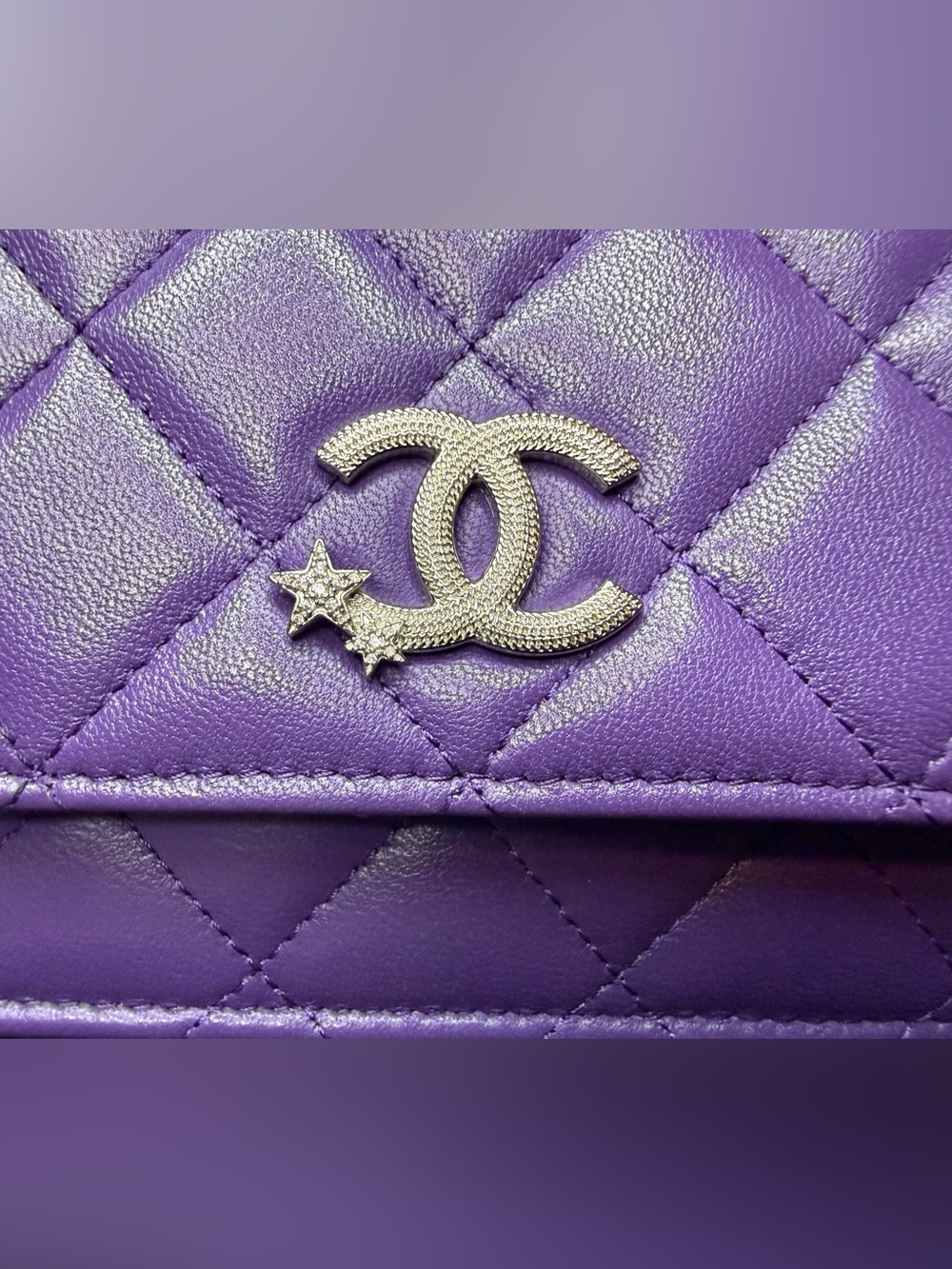 CHANEL wallet on chain CC crystal stars lambskin leather bag - Picture 2 of 10